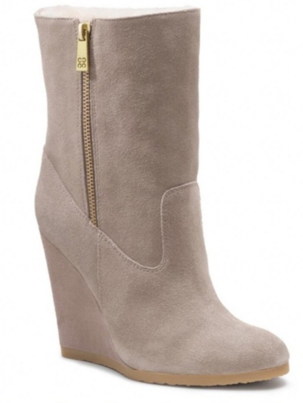 Coach Danee Taupe Suede Shearling Wedge Ankle Boots with Side Zip 10 - Picture 3 of 16